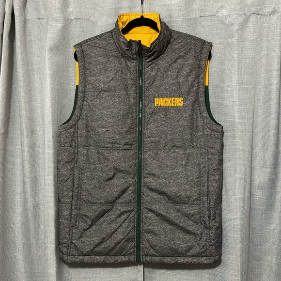 Green Bay Packers Reversible Vest-Men’s M-Yellow/Green or Marled Black/White-EUC - Picture 4 of 16